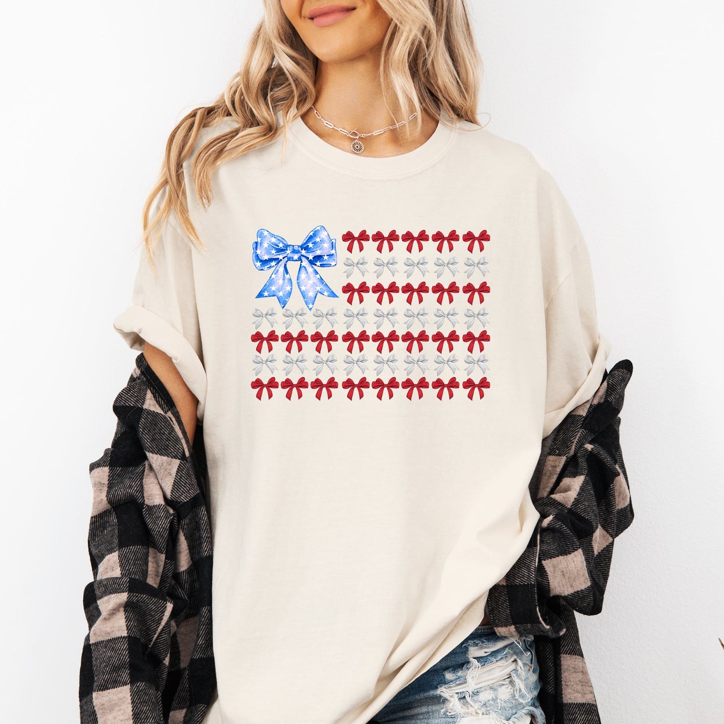 Patriotic Bows, Flag, USA, Coquette, Ribbons, America, 4th of July Tshirt Comfort Colors T-Shirt