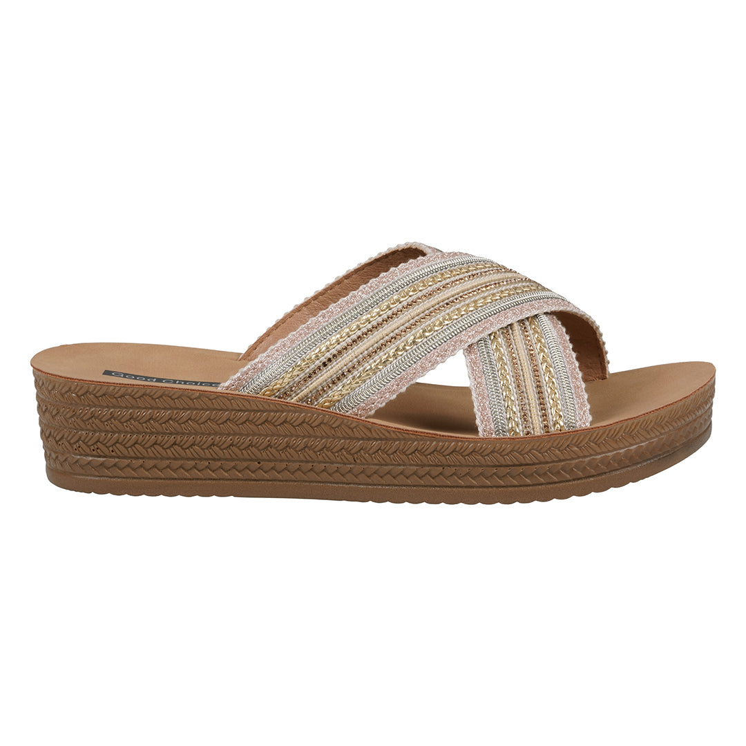 Women's Robyn Gold Embellished Cross Strap Sandals