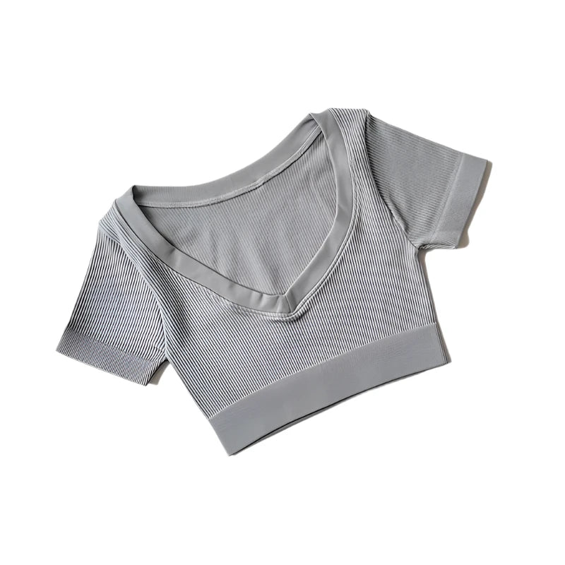 Seamless Yoga Shirts Deep V Neck  Short Sleeve