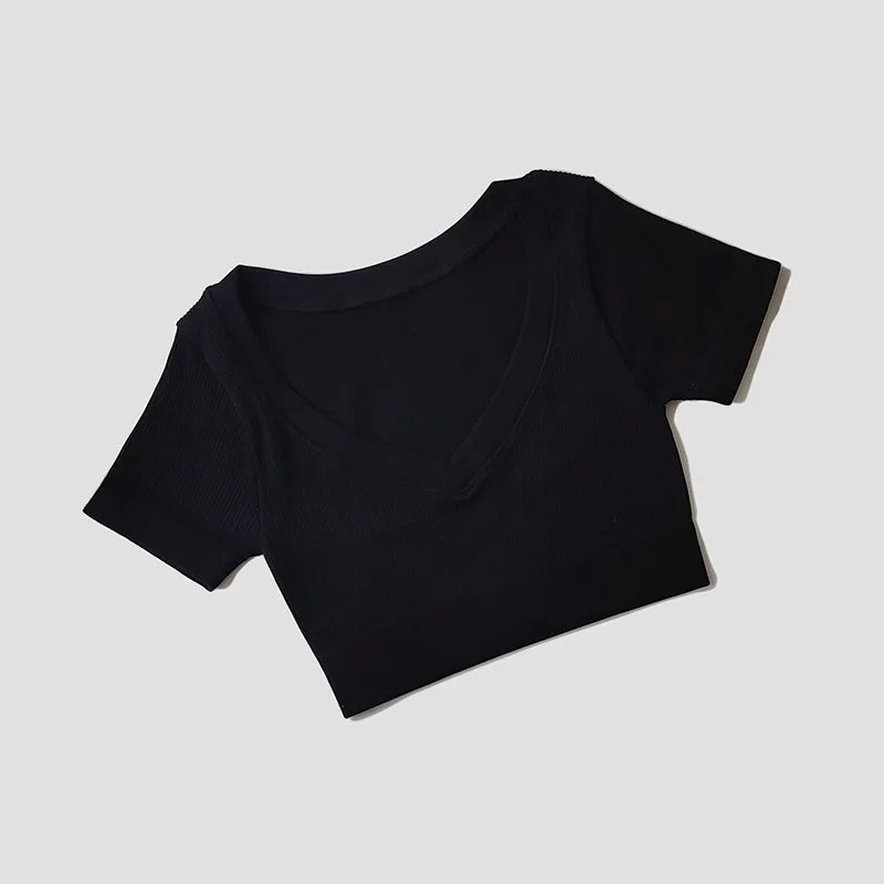 Seamless Yoga Shirts Deep V Neck  Short Sleeve