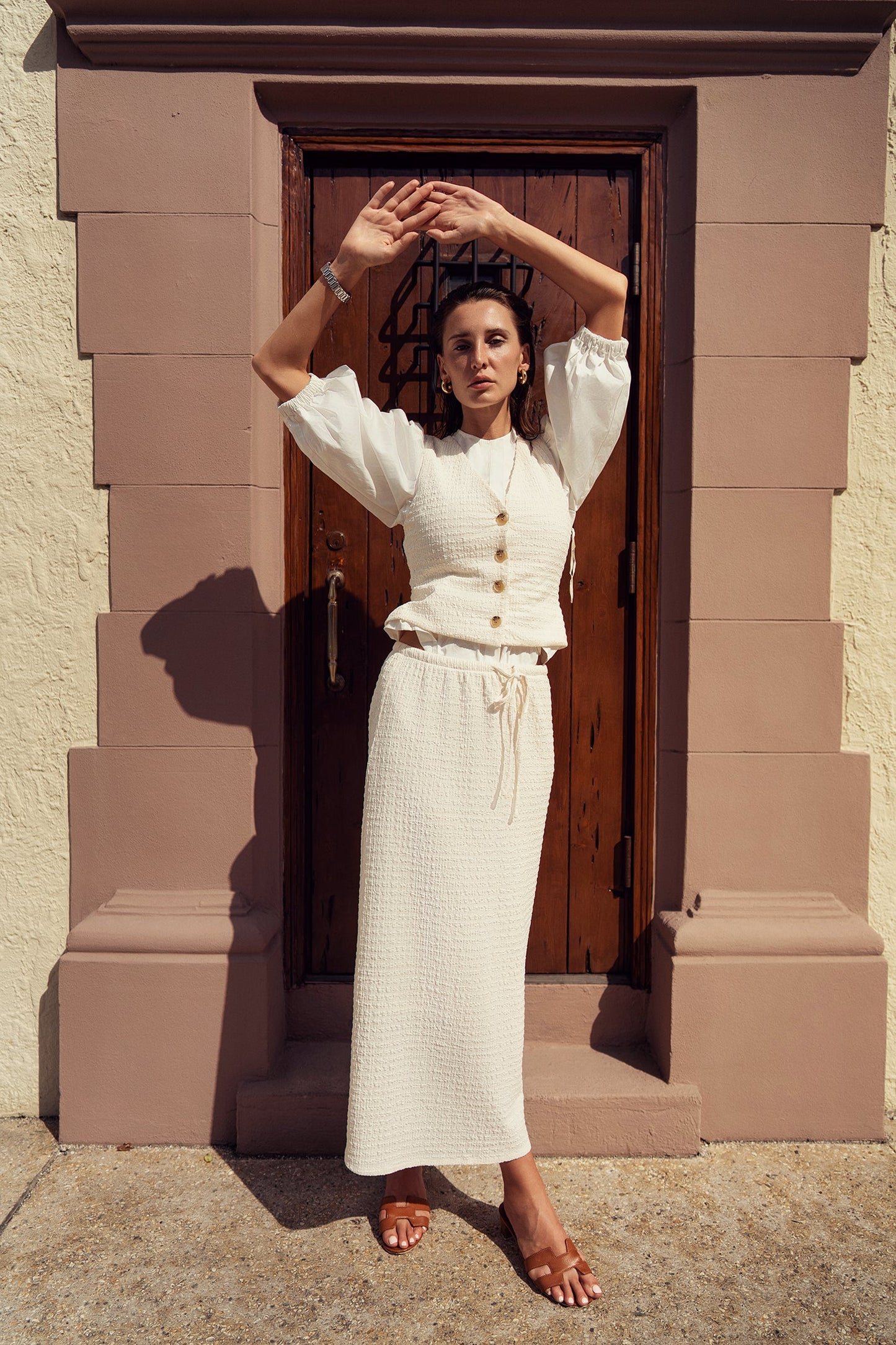 CRINKLE CREAM SKIRT