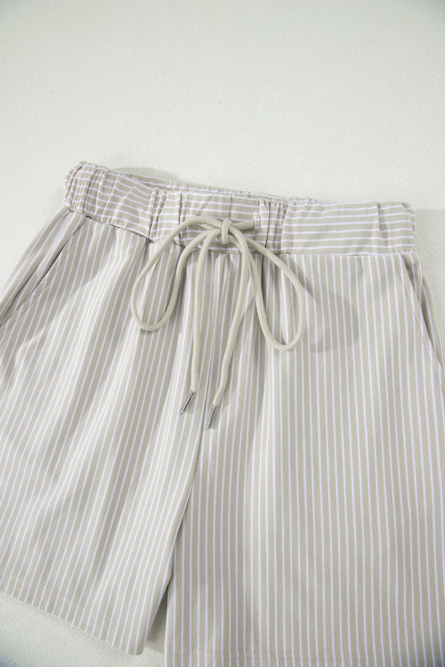 Stripe Dolman Sleeve Polo Shirt & Drawstring Shorts Set