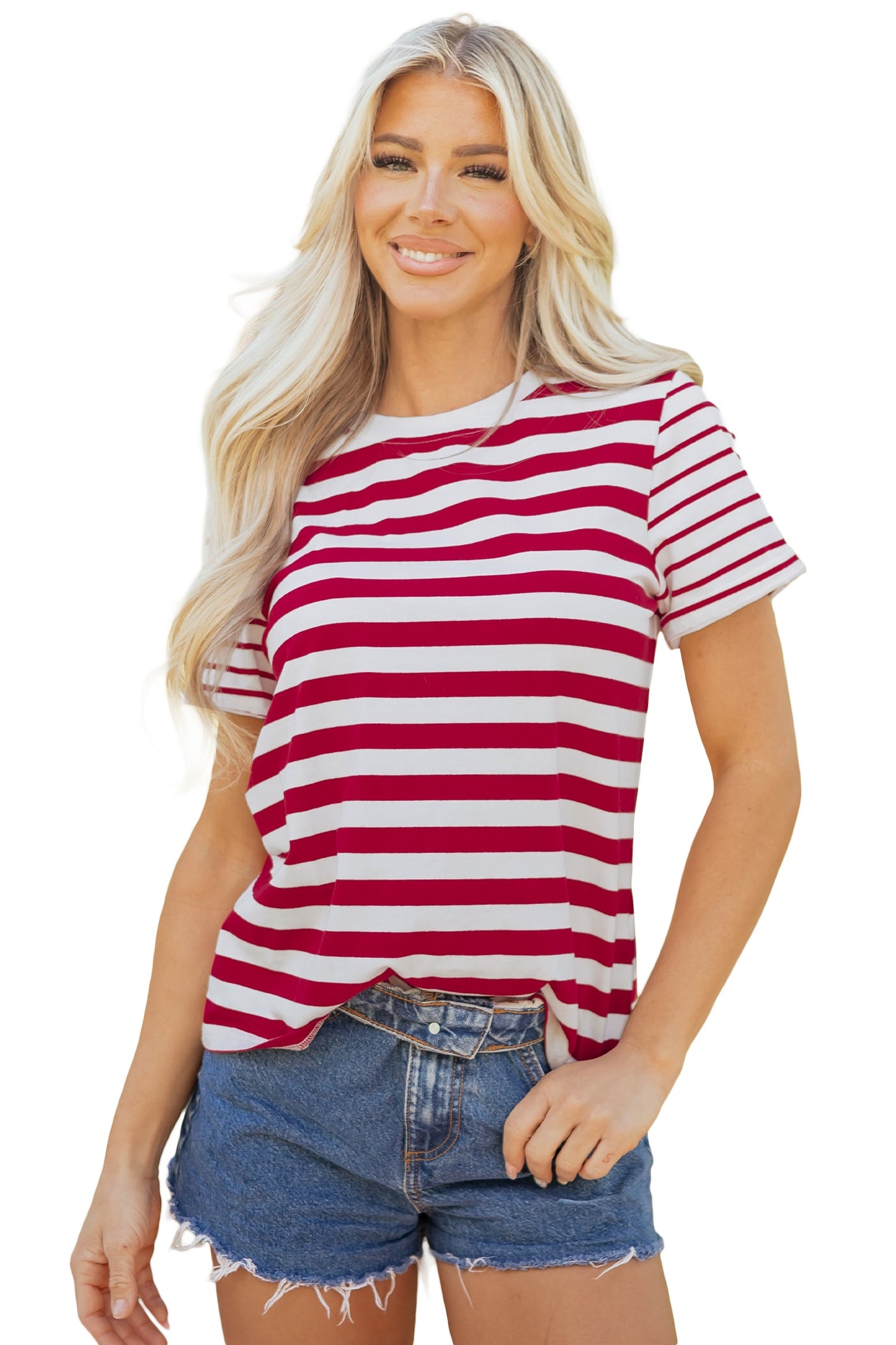 Stripe Patchwork Round Neck Short Sleeve T-Shirt