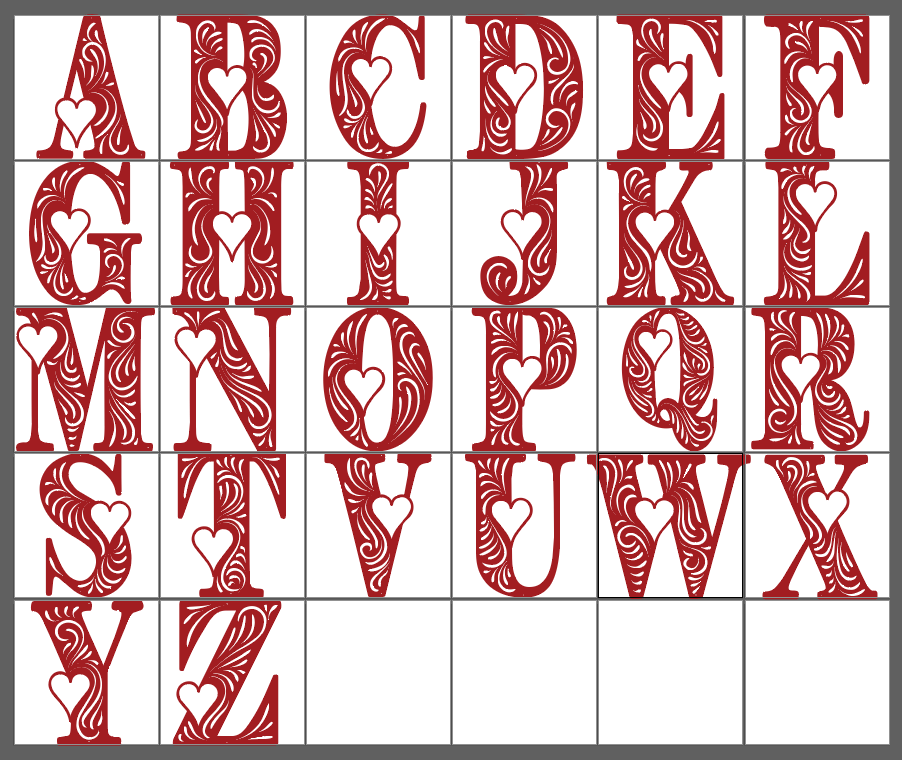 Alphabet Valentine Stripe Heart Individual Letters