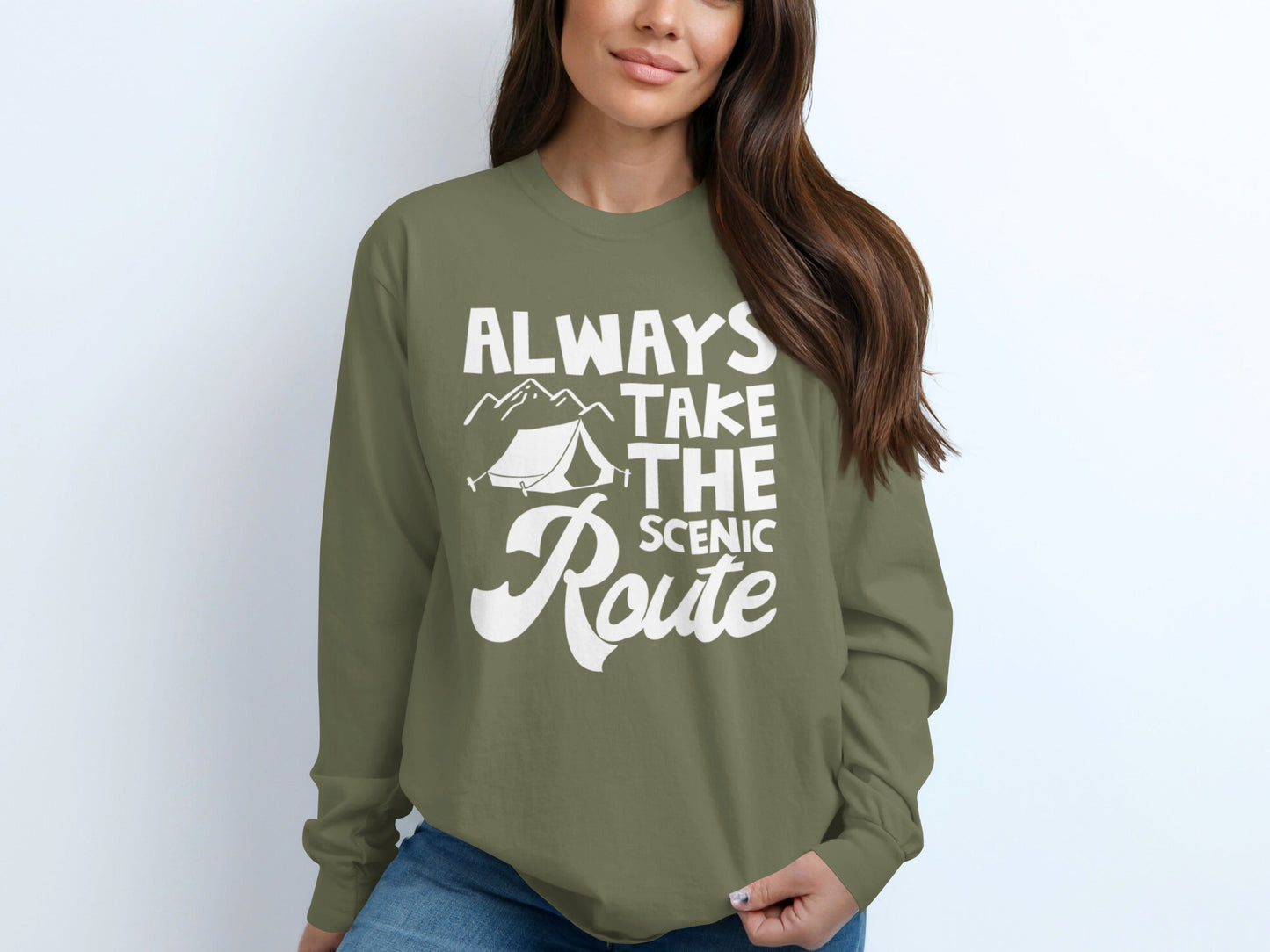 Always Take Scenic Route Camping Adventure Long Sleeve T-Shirt