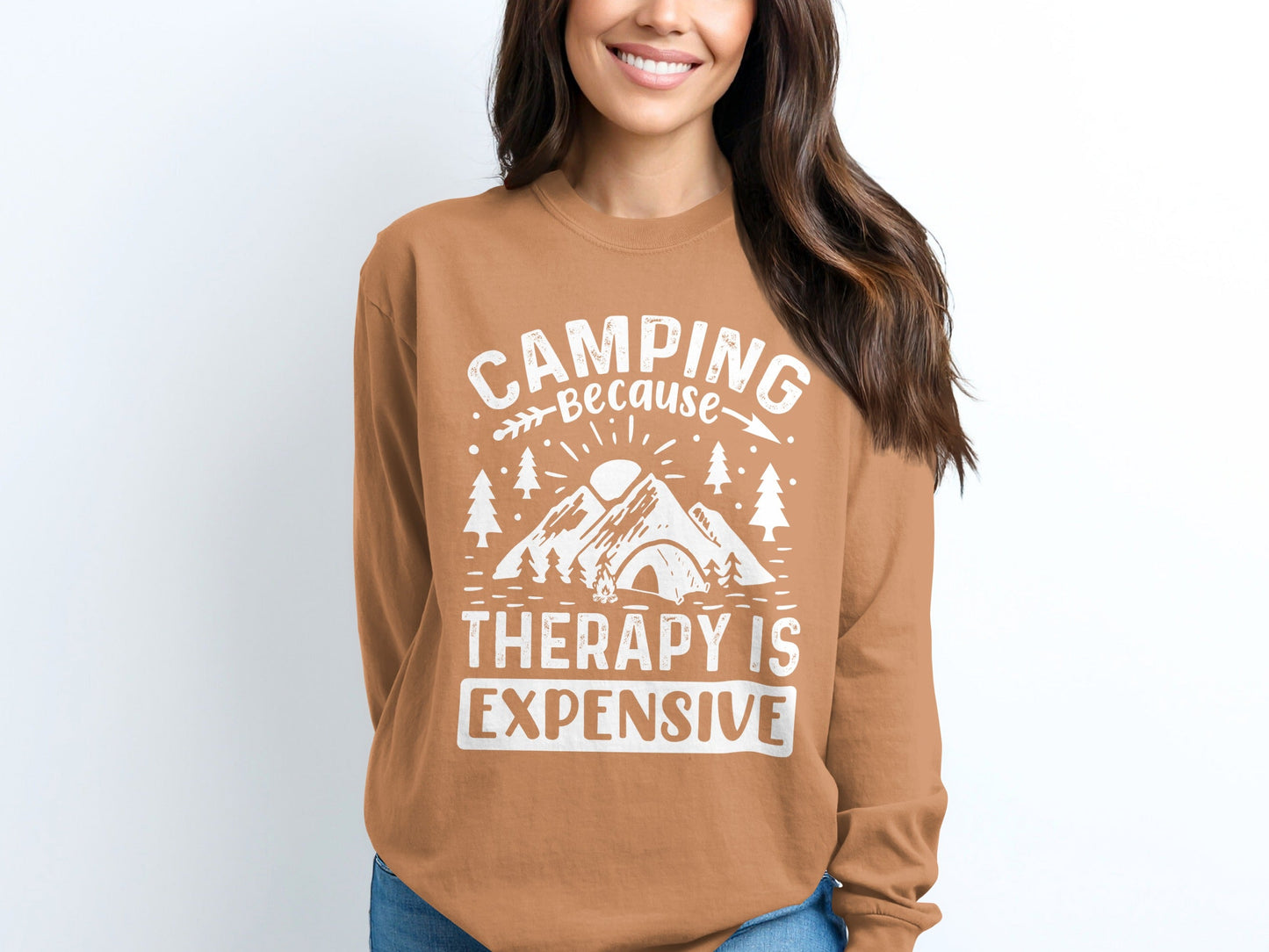 Camping Because Therapy is Expensive Outdoor Long Sleeve T-Shirt
