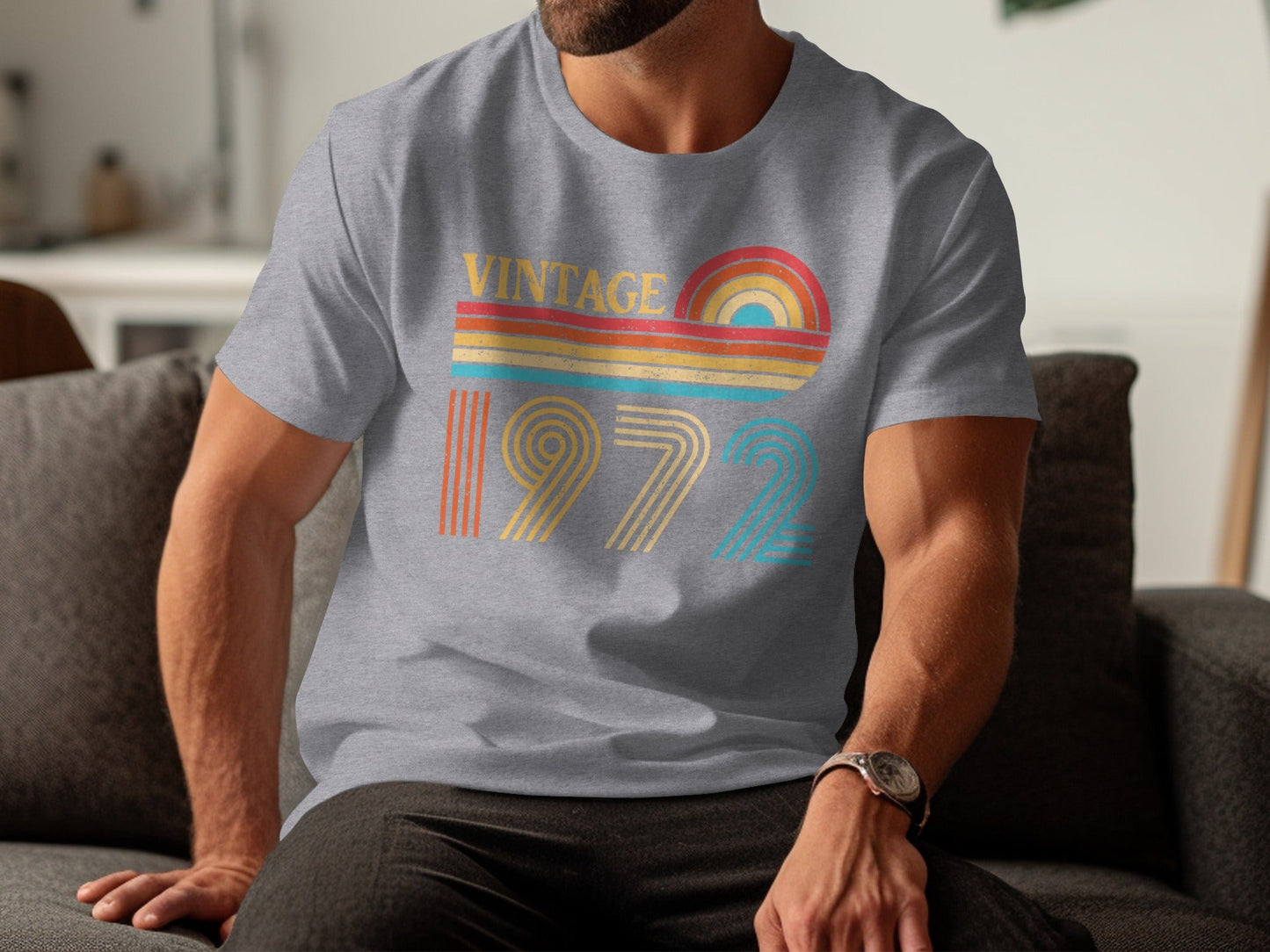 Vintage 1972 Retro Rainbow Birthday Style Design T-Shirt