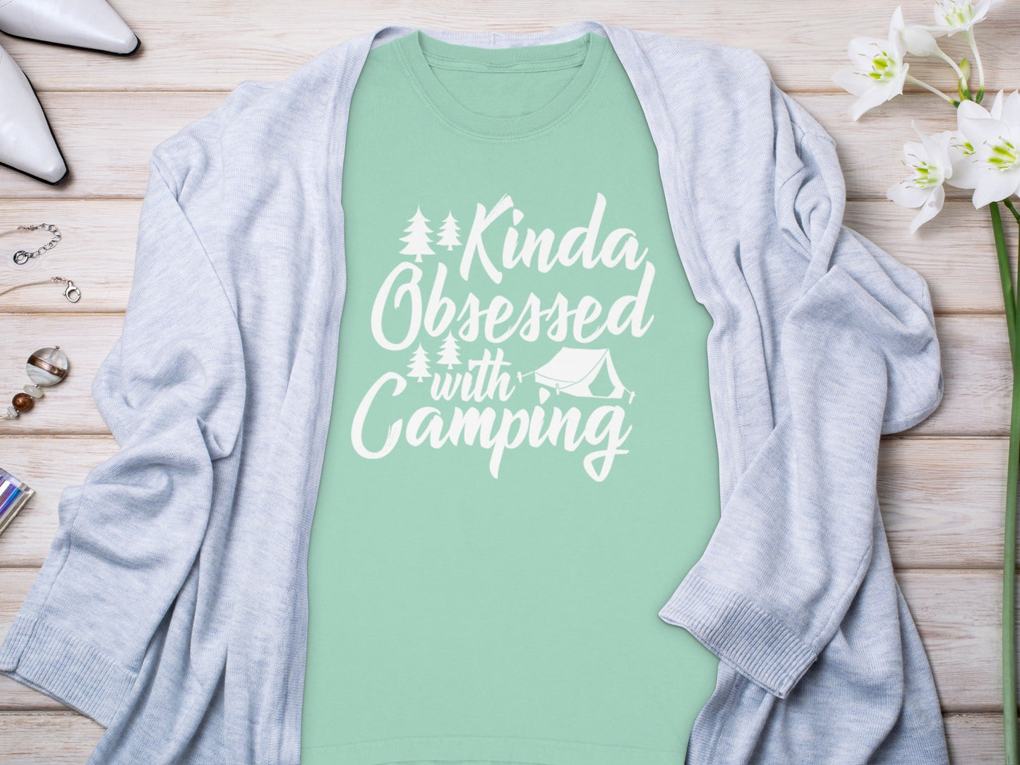 Kinda Obsessed With Camping Cute Graphic Long Sleeve T-Shirt