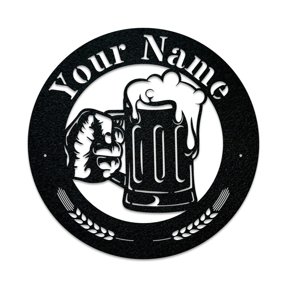 Beer Mug Metal Sign - Custom Circle Monogram Design | Durable Outdoor Decor