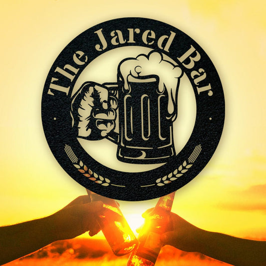 Beer Mug Metal Sign - Custom Circle Monogram Design | Durable Outdoor Decor