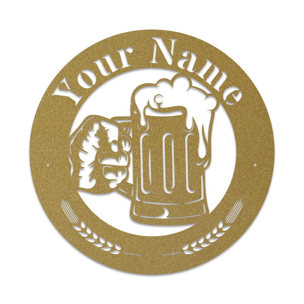Beer Mug Metal Sign - Custom Circle Monogram Design | Durable Outdoor Decor