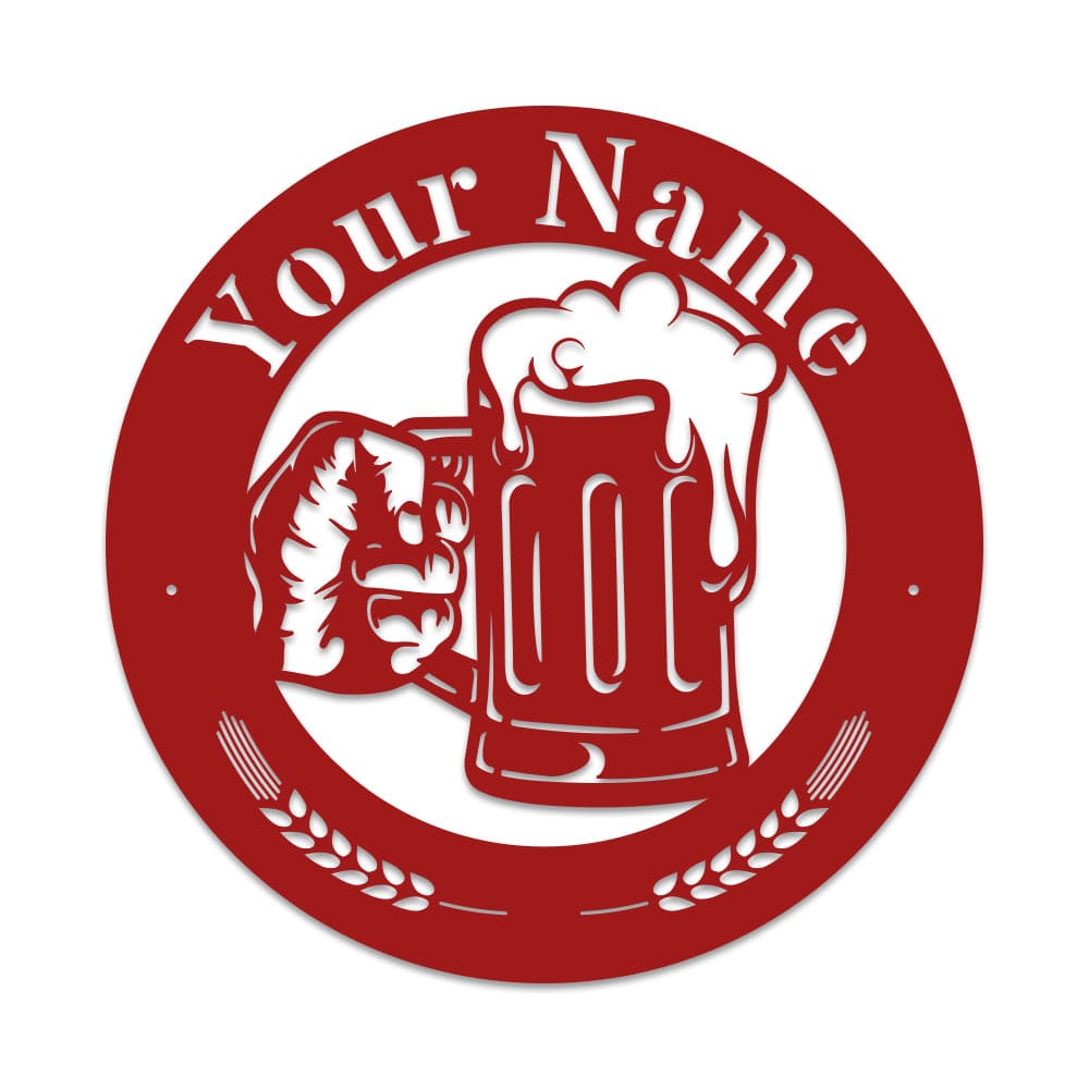 Beer Mug Metal Sign - Custom Circle Monogram Design | Durable Outdoor Decor