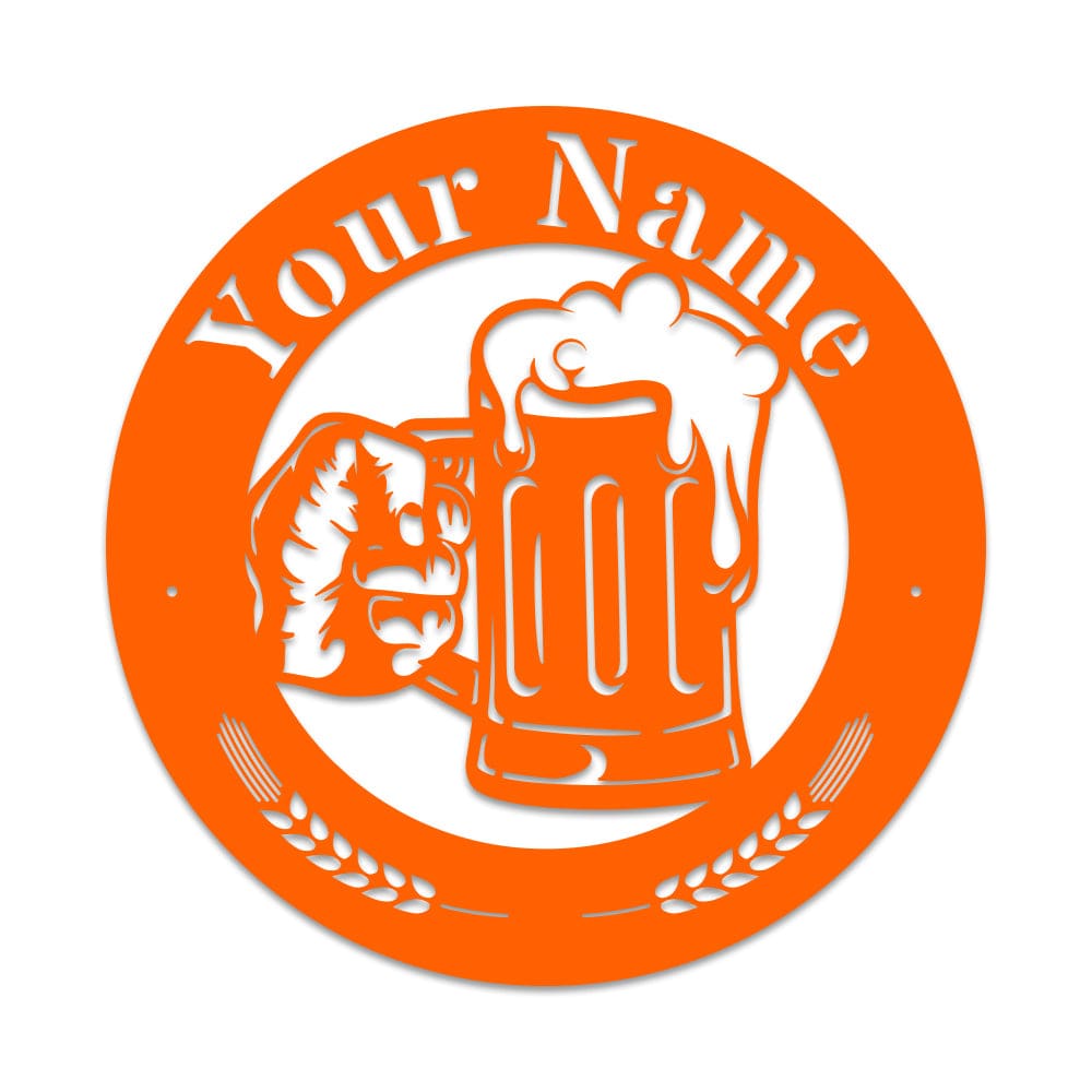 Beer Mug Metal Sign - Custom Circle Monogram Design | Durable Outdoor Decor
