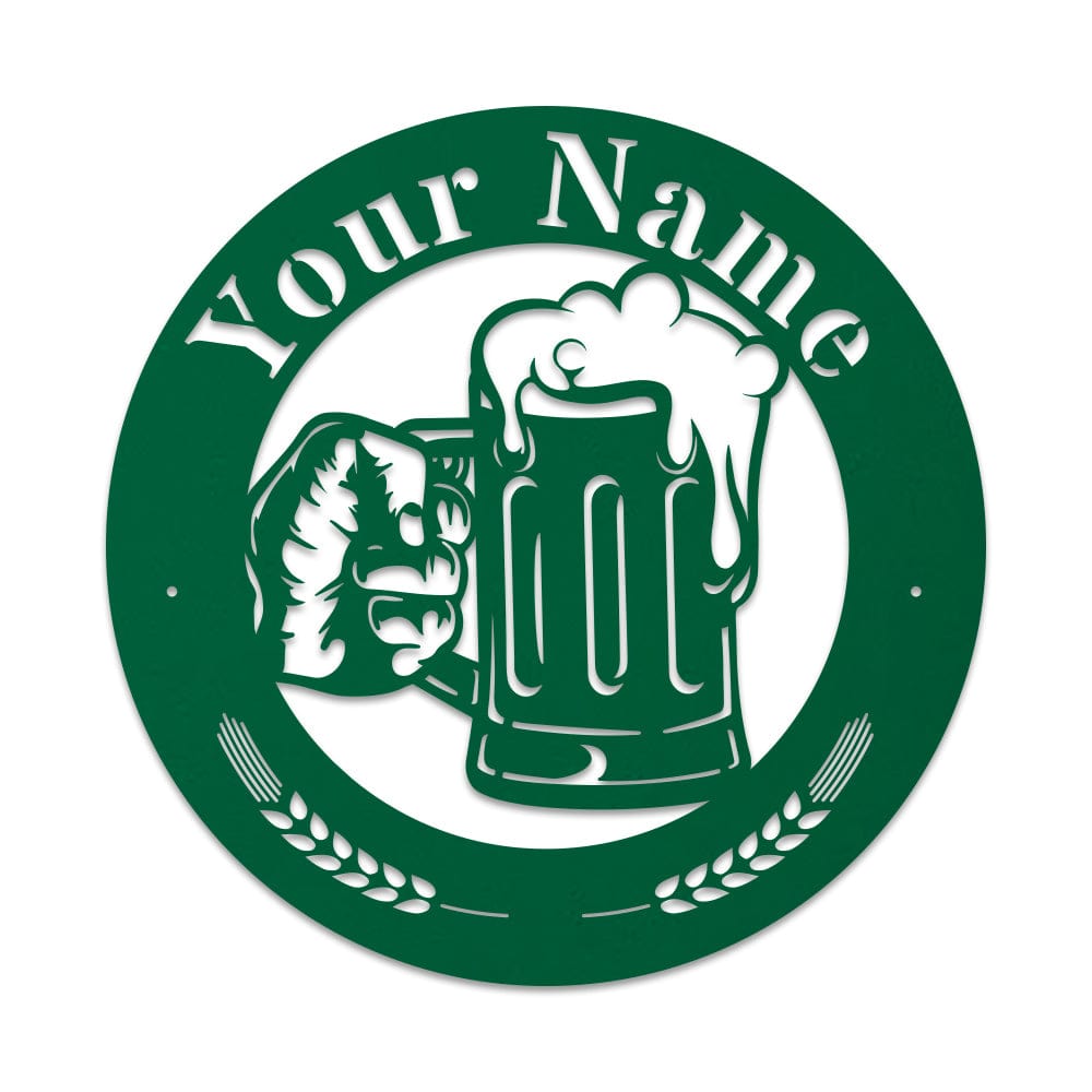 Beer Mug Metal Sign - Custom Circle Monogram Design | Durable Outdoor Decor