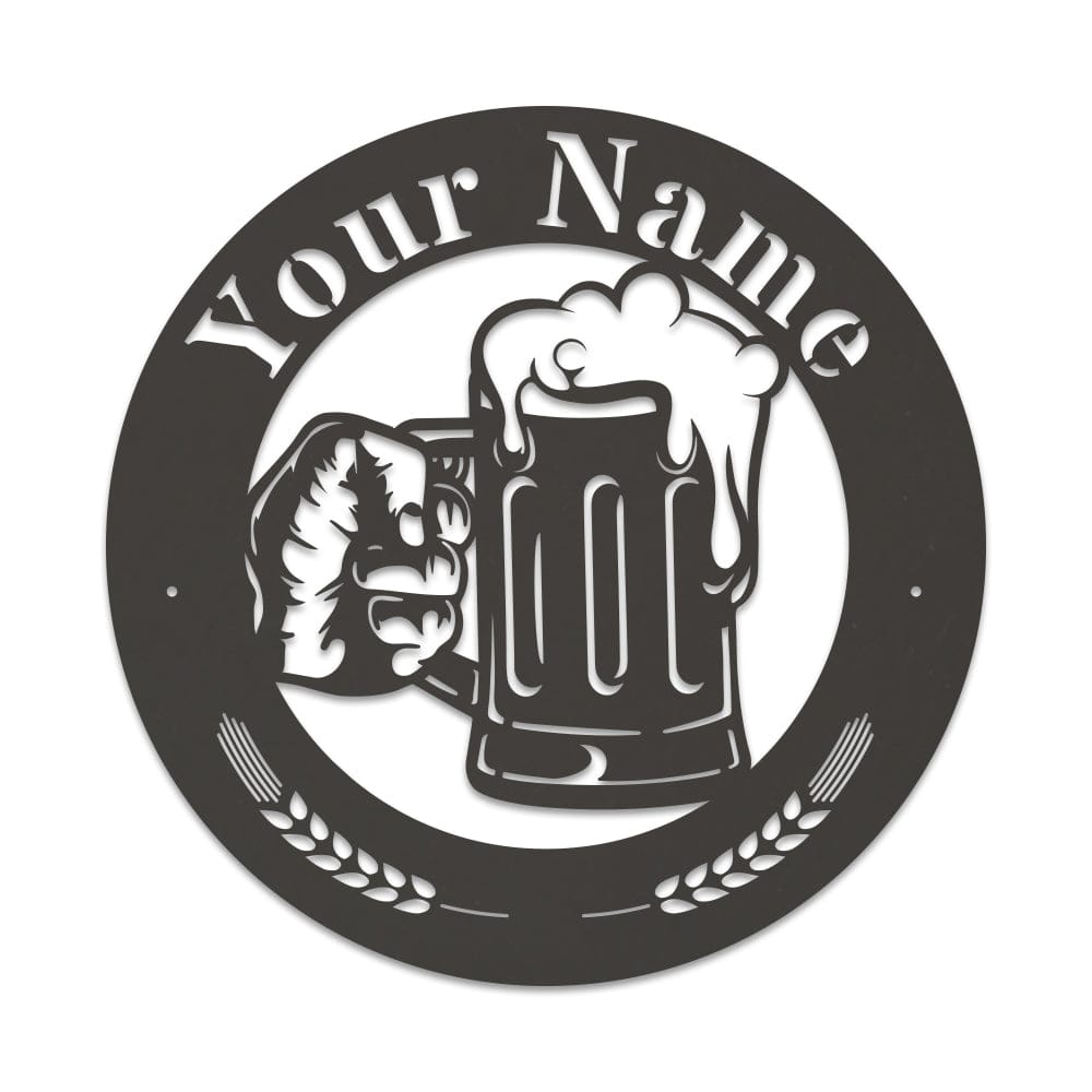 Beer Mug Metal Sign - Custom Circle Monogram Design | Durable Outdoor Decor