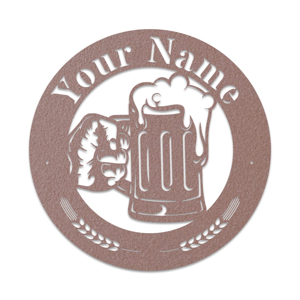 Beer Mug Metal Sign - Custom Circle Monogram Design | Durable Outdoor Decor