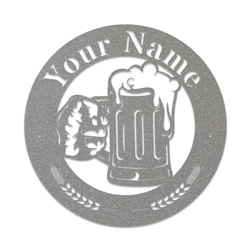 Beer Mug Metal Sign - Custom Circle Monogram Design | Durable Outdoor Decor