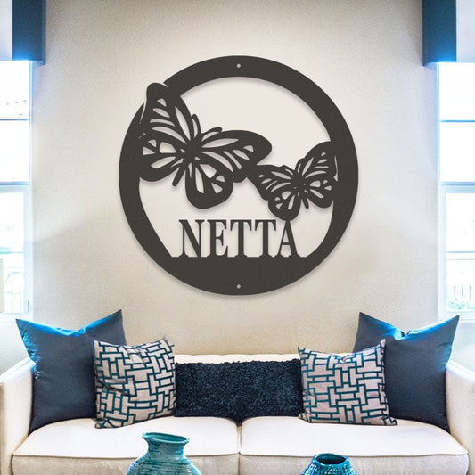 Butterfly Metal Sign - Custom Butterfly Monogram Design | Outdoor Wall Art