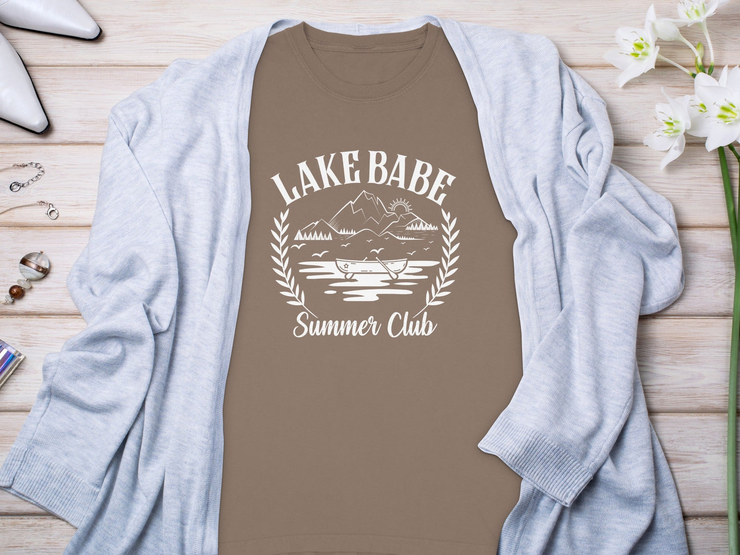 Lake Babe Summer Club Nature Scene Graphic Long Sleeve T-Shirt