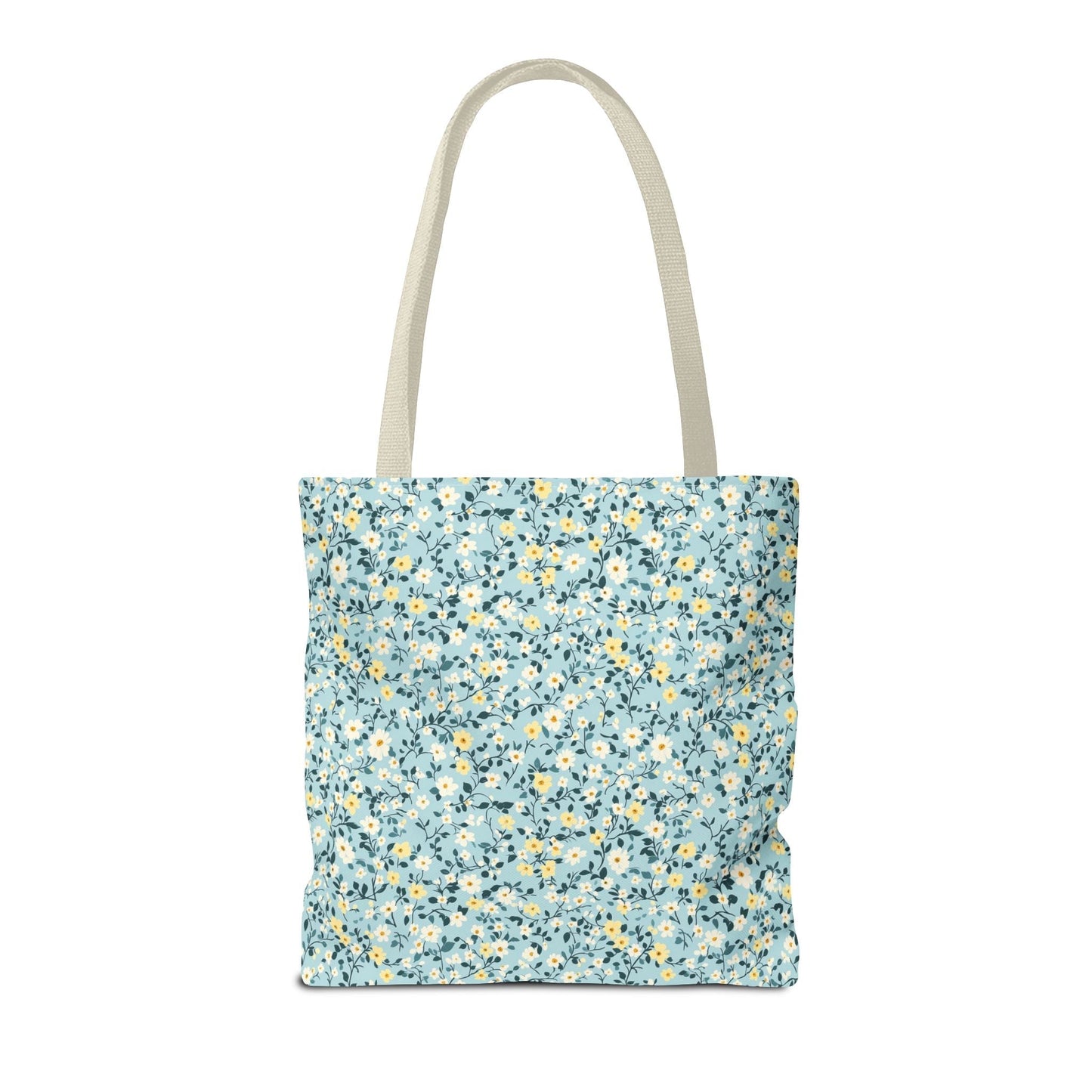 Custom Gingham Initial Tote Bag with Blue and Yellow Flowers, Cute Blue Gingham Pattern, Wildflower Retro Aesthetic Tote Bag with Letter: D