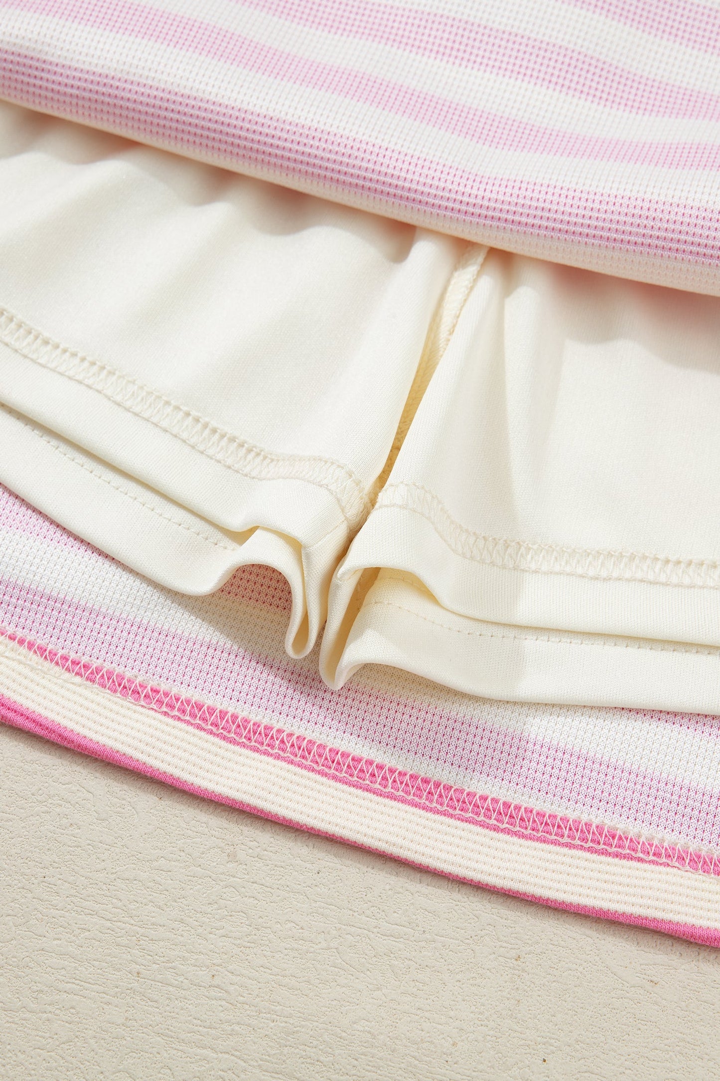 Stripe Textured Zip Collar Top & Skort Set