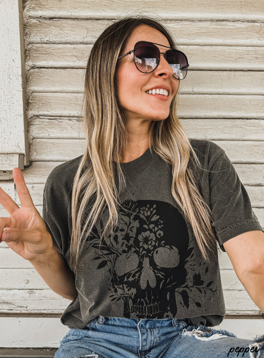 Floral Skull Tee *8 Colors (S-3X)