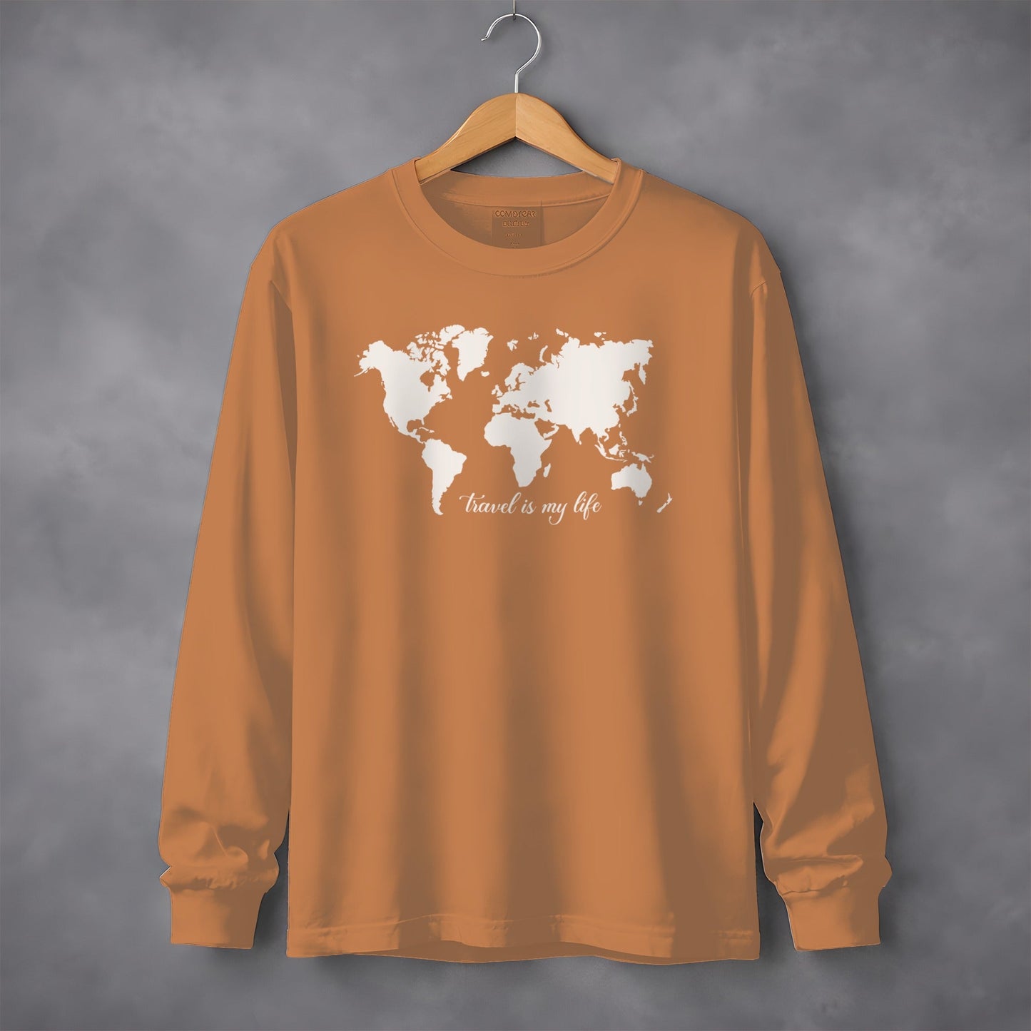 Travel Is My Life World Map Simple Modern Long Sleeve T-Shirt