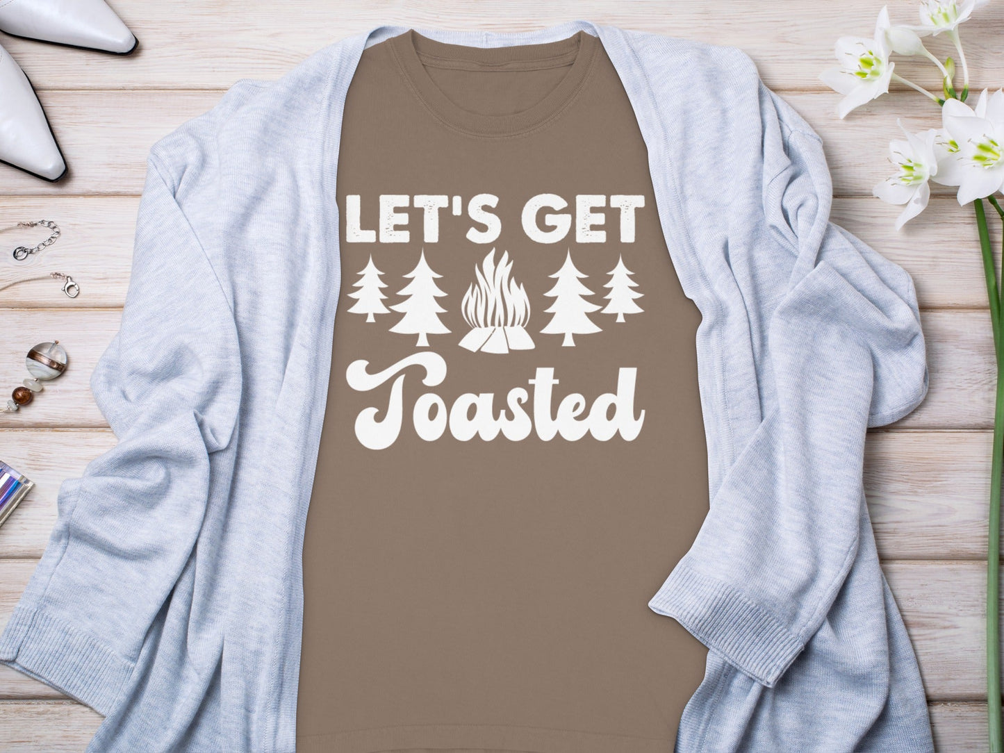 Lets Get Toasted Around Campfire with Trees Long Sleeve T-Shirt