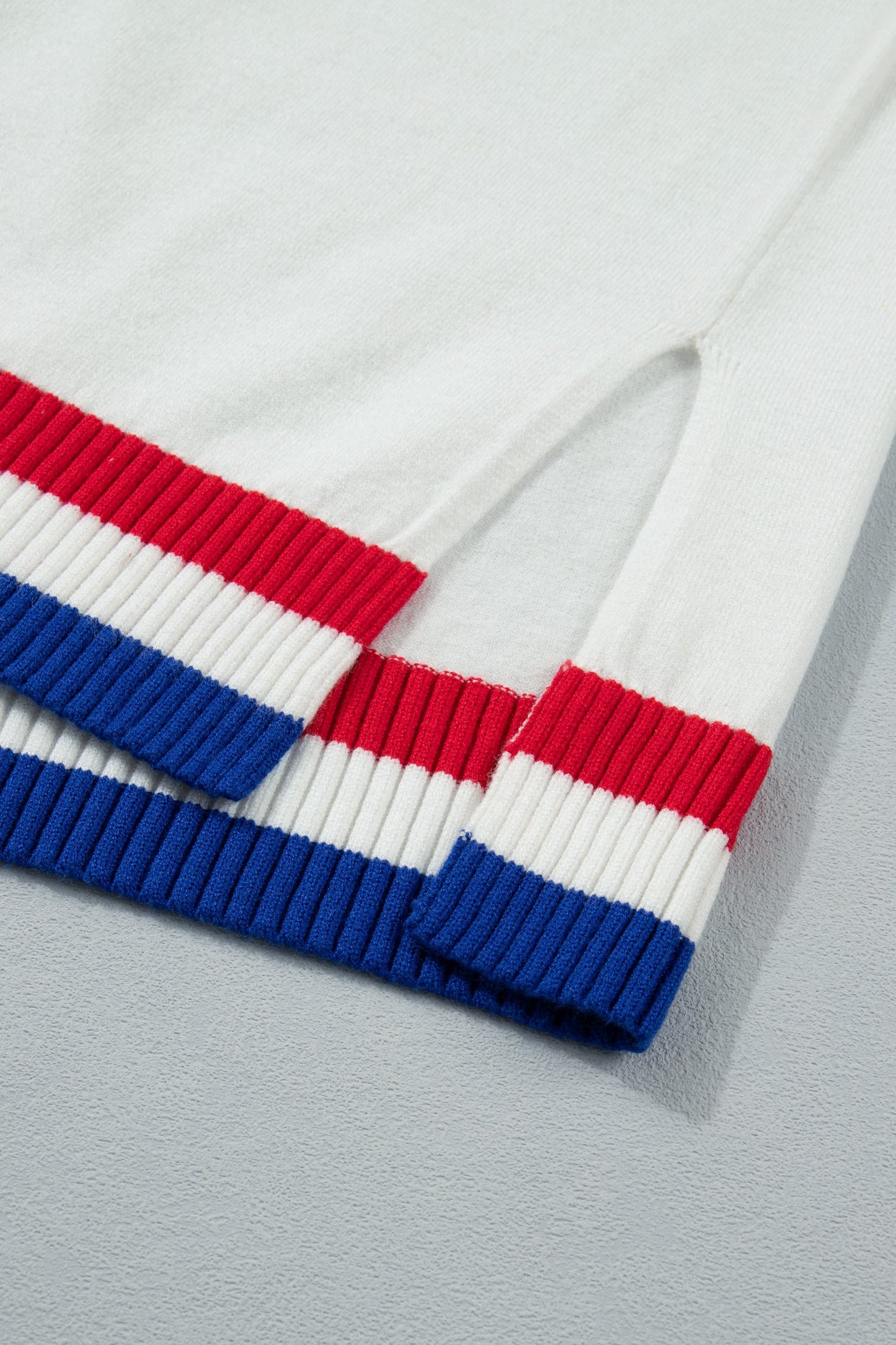 USA Stripe Contrast Trim Short Sleeve Sweater