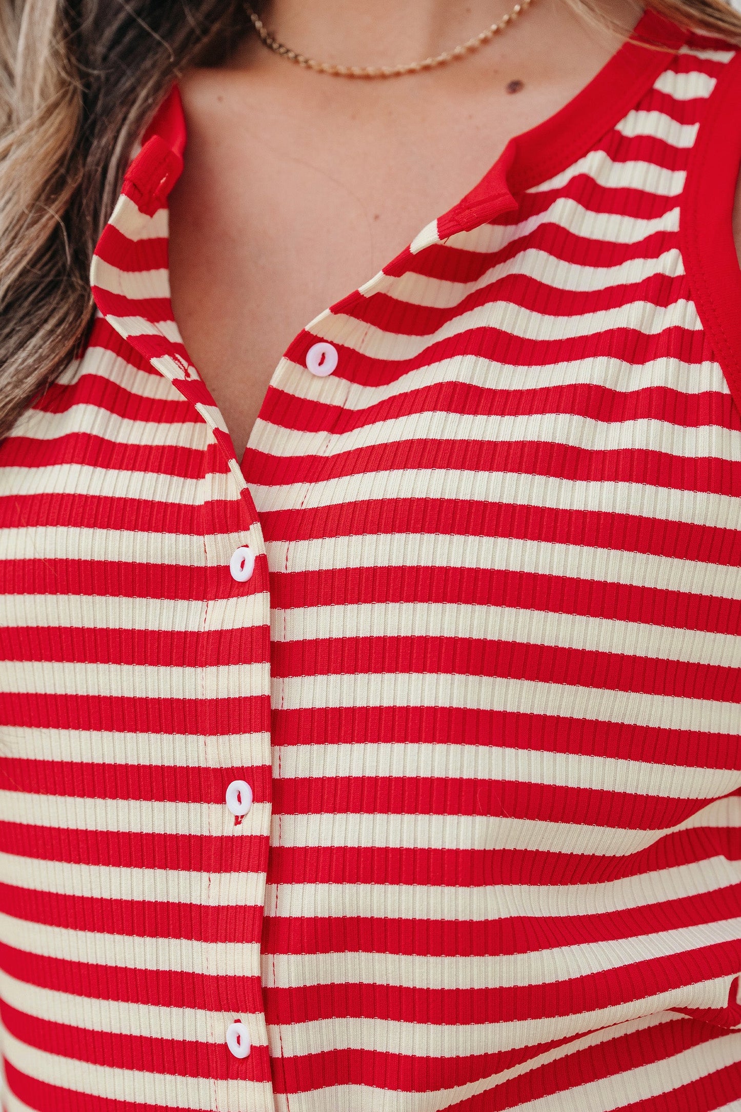 Stripe Ribbed Knit Buttoned Tank Top