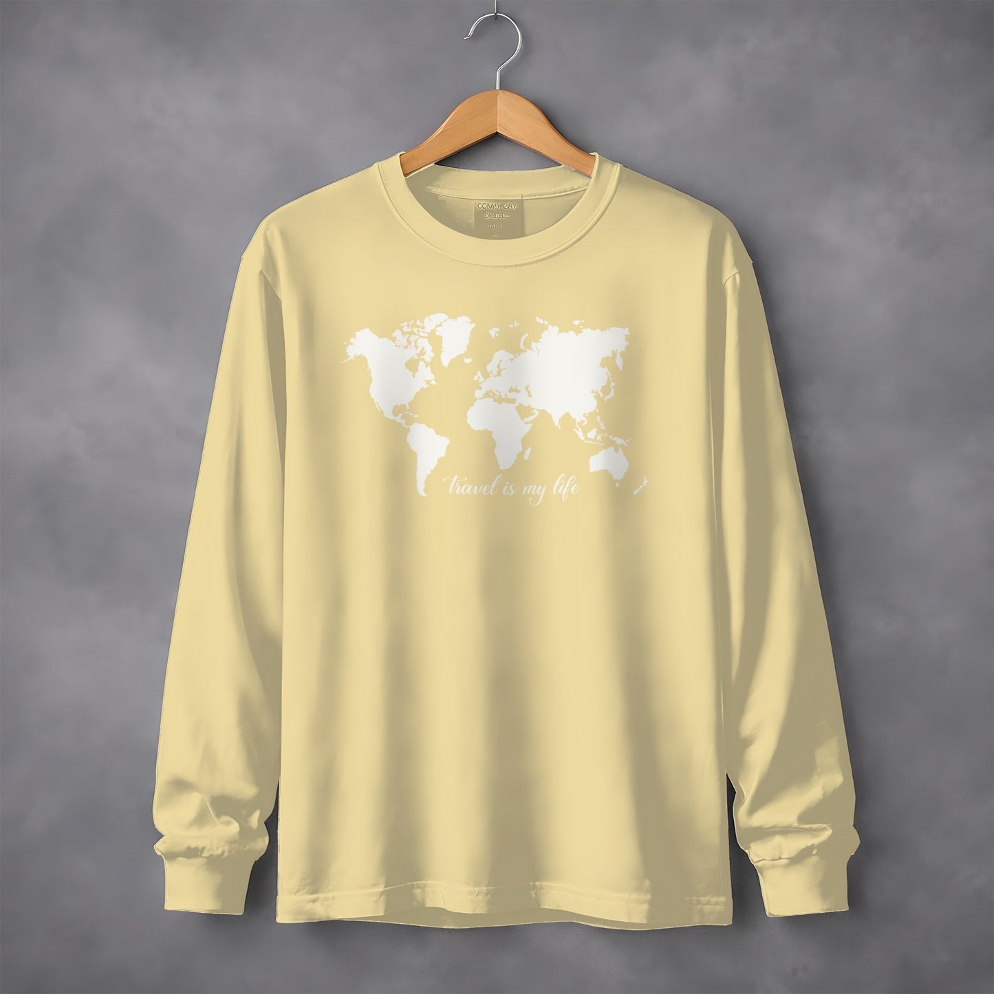 Travel Is My Life World Map Simple Modern Long Sleeve T-Shirt