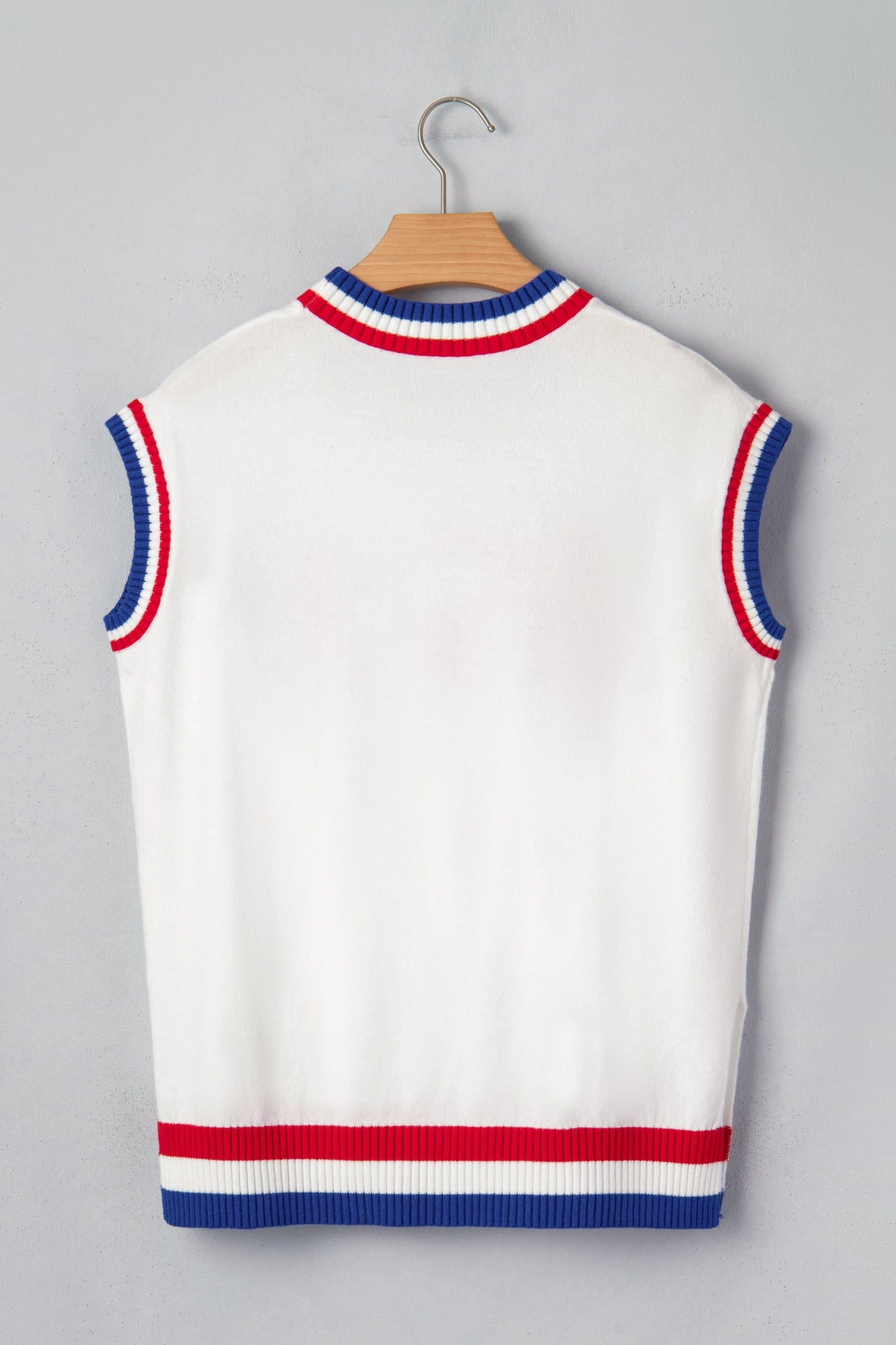 USA Stripe Contrast Trim Short Sleeve Sweater