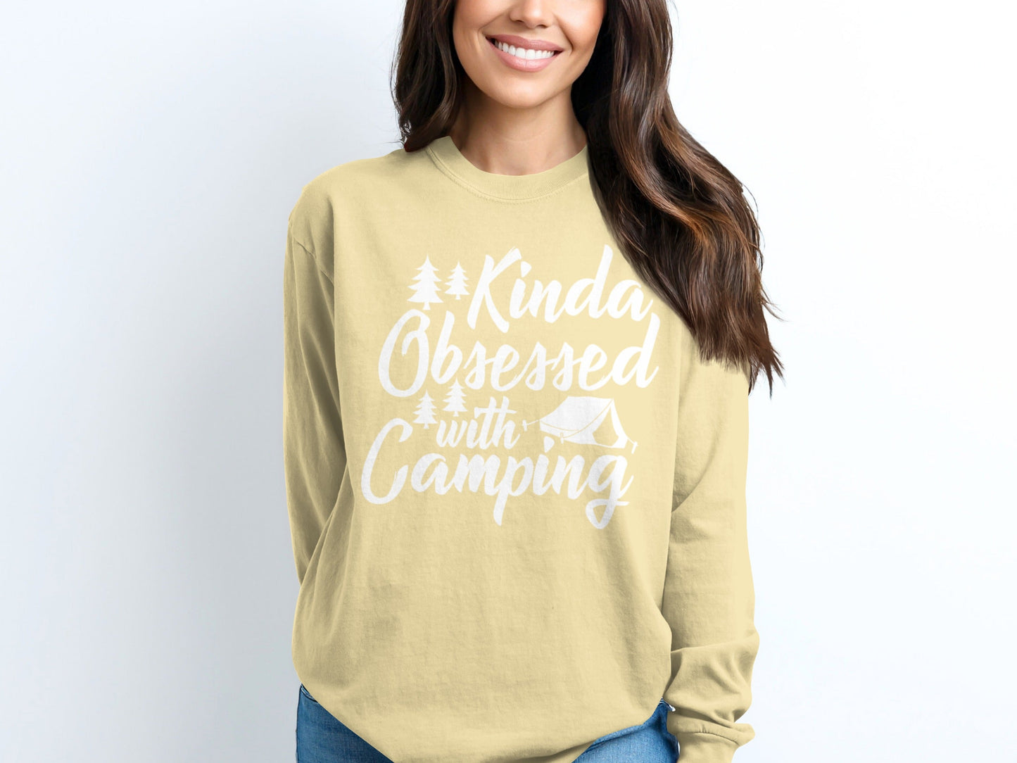 Kinda Obsessed With Camping Cute Graphic Long Sleeve T-Shirt