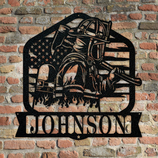 Firefighter Monogram Personalized Metal Sign