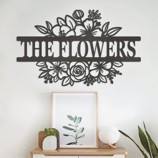 Flower Bouquet Monogram Metal Sign