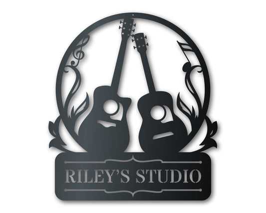 Custom Metal Acoustic Guitar Duo Wall Art | Custom Metal Music Sign | Indoor Outdoor | Up to 46" | Over 20 Color Options