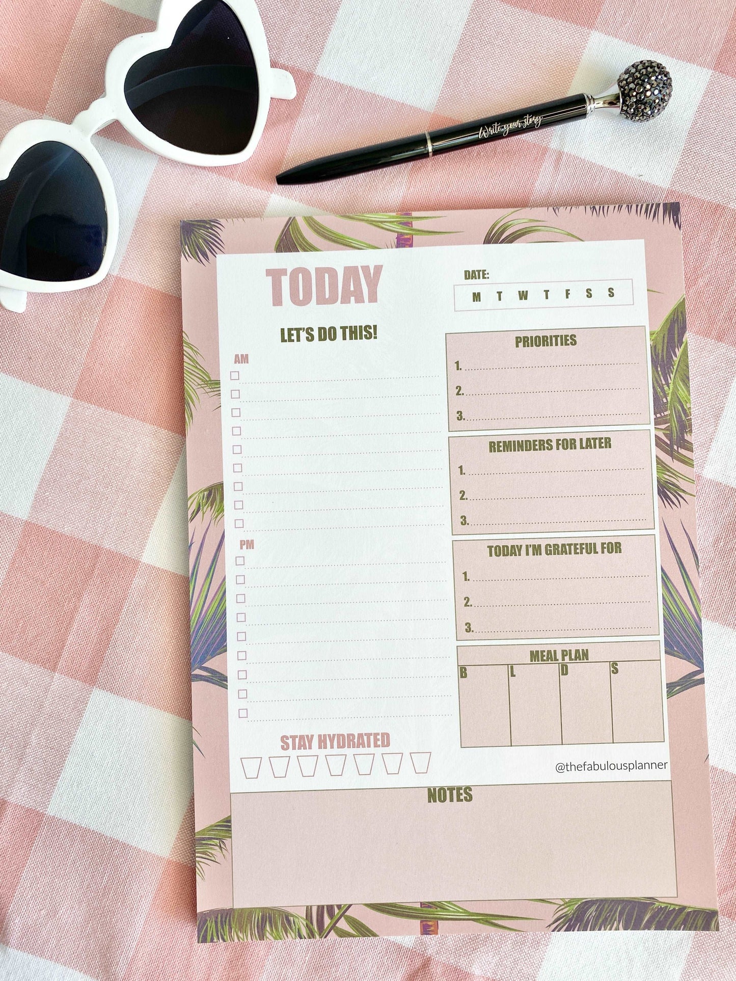 Beverly Hills Tropical Leaves Pink Daily Large Notepad