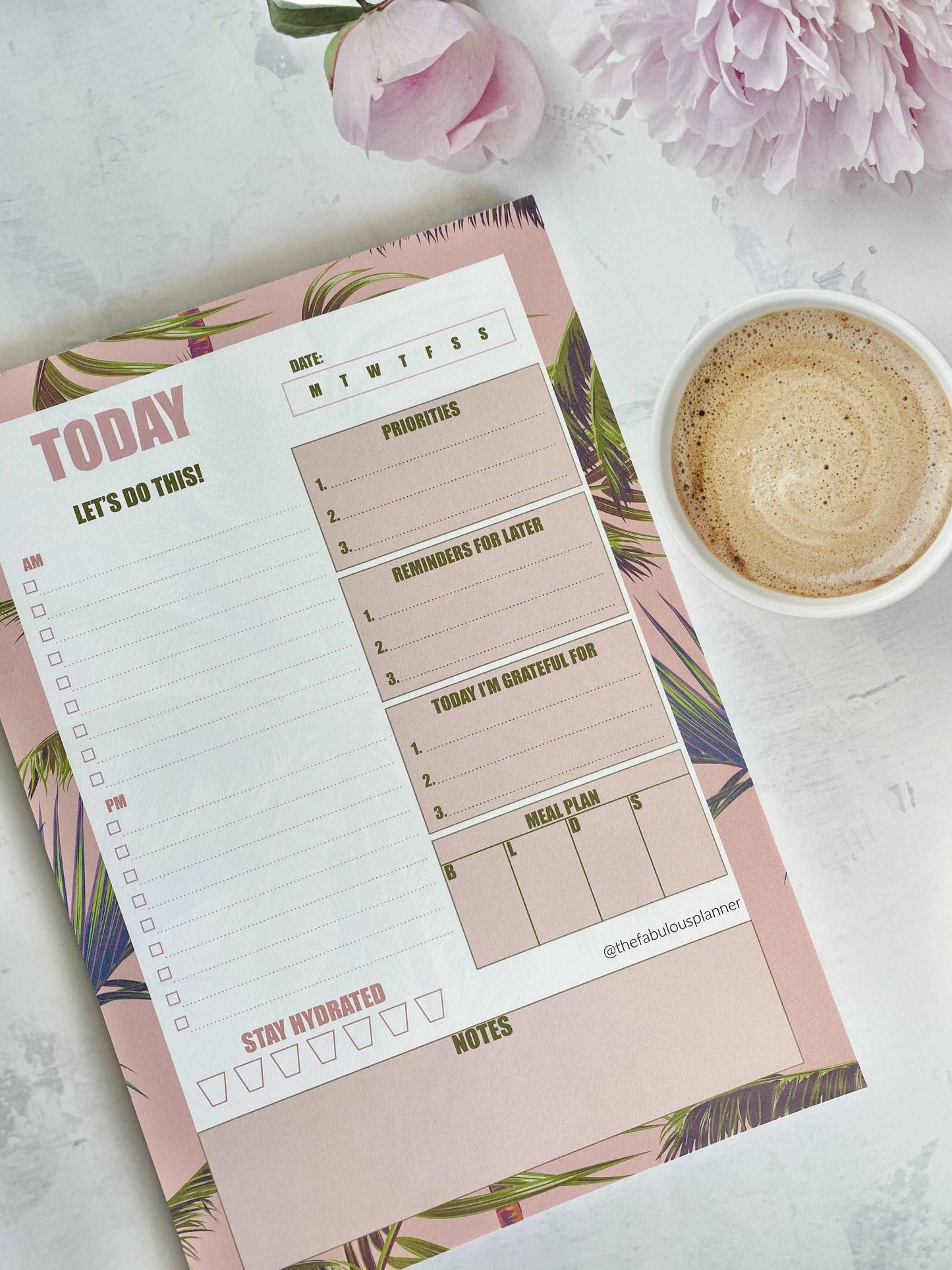 Beverly Hills Tropical Leaves Pink Daily Large Notepad