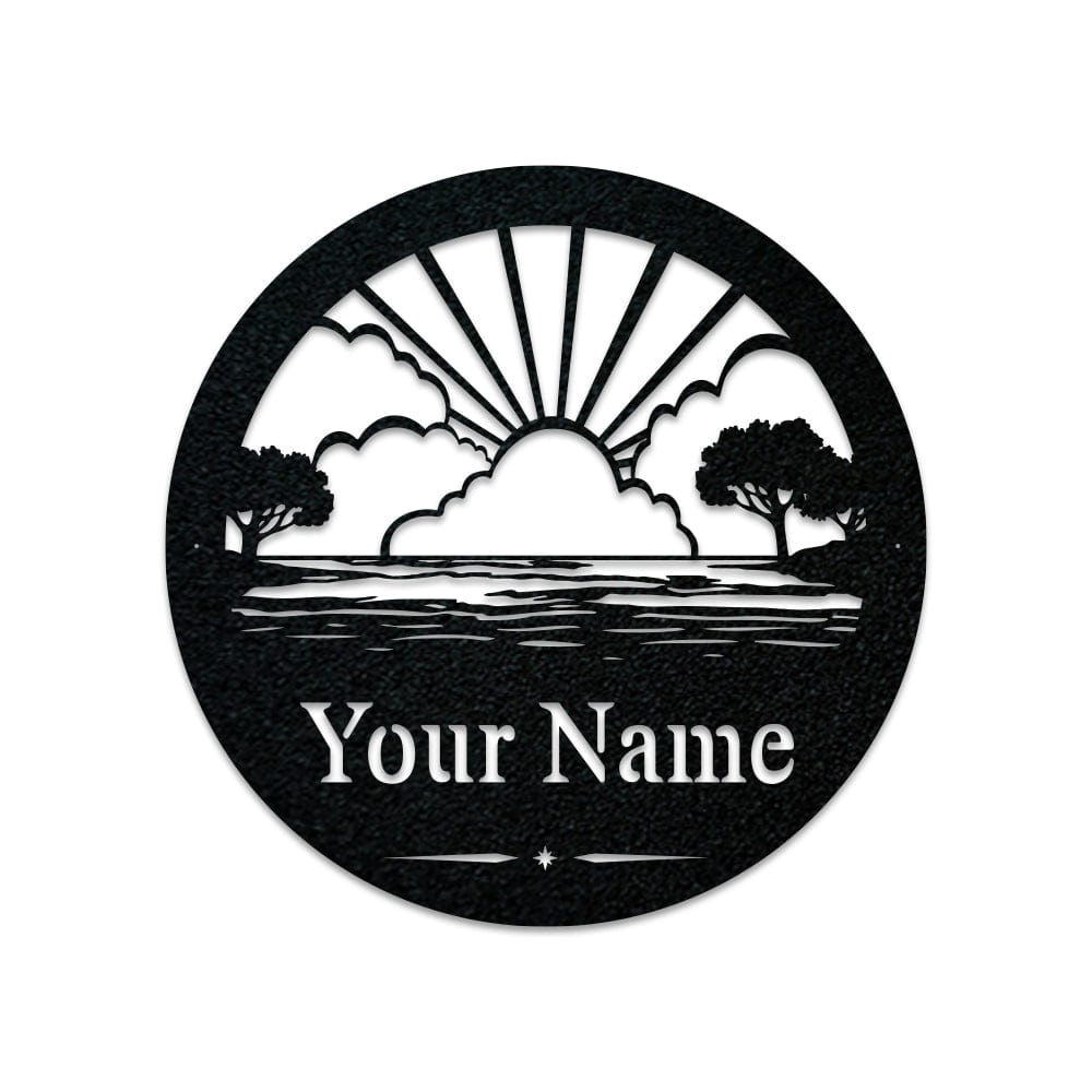 Lake Scenery Monogram - Metal Boat Sign