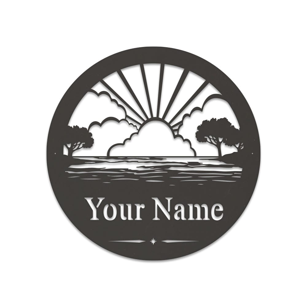 Lake Scenery Monogram - Metal Boat Sign