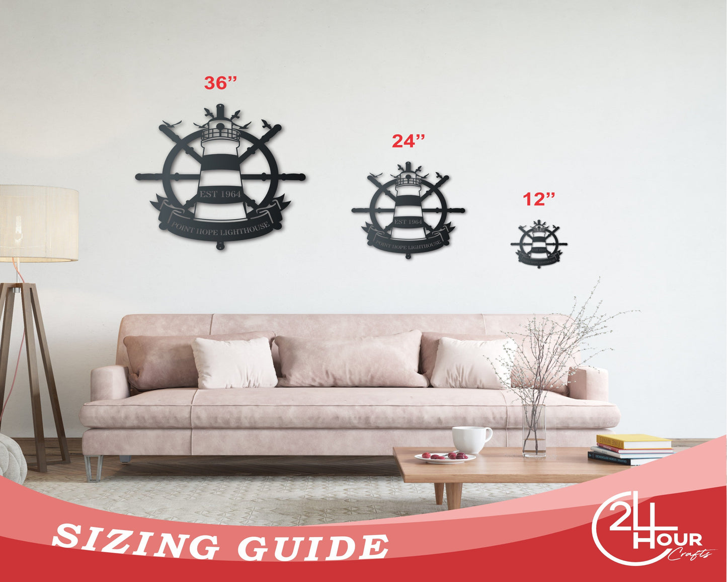 Custom Metal Lighthouse Sign | Nautical Wall Art | Indoor Outdoor | Up to 46" | Over 20 Color Options