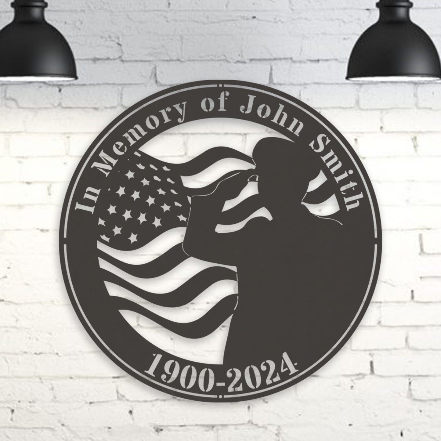 Military Fallen Soldier Memorial Salute with Flag Personalized Metal Sign