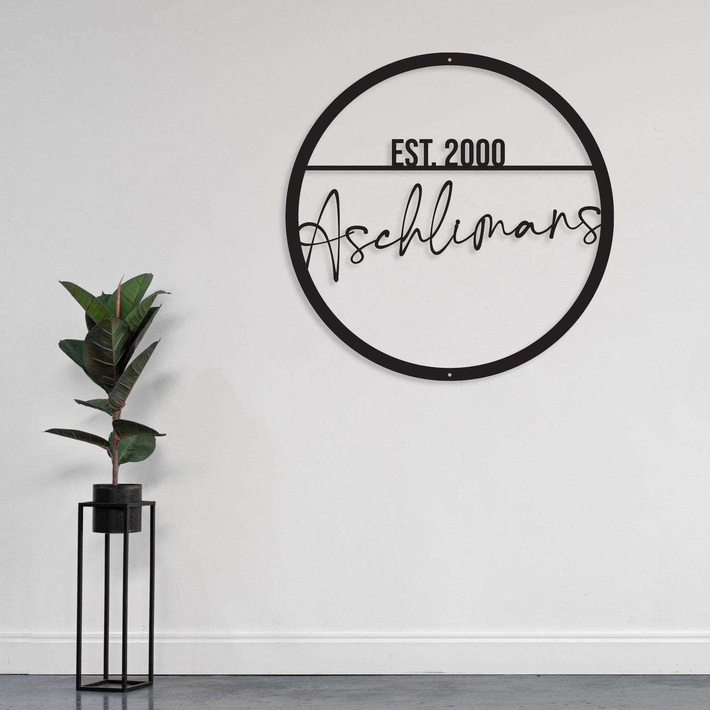 Name Script w Est Date Metal Circle Customizable Sign
