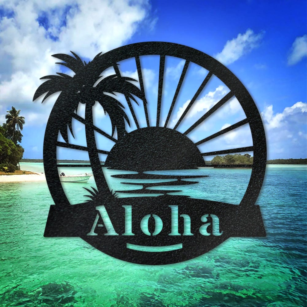 Palm Tree Sunrise Metal Monogram Sign For Ocean Lovers