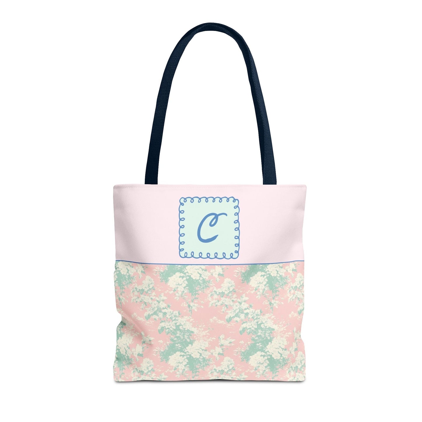Pastel Eighties Aesthetic Tote Bag with Initial, Colorful Maximalist Tote Bag with Letter in Cute Doodle Frame, Teacher Appreciation Gift: C