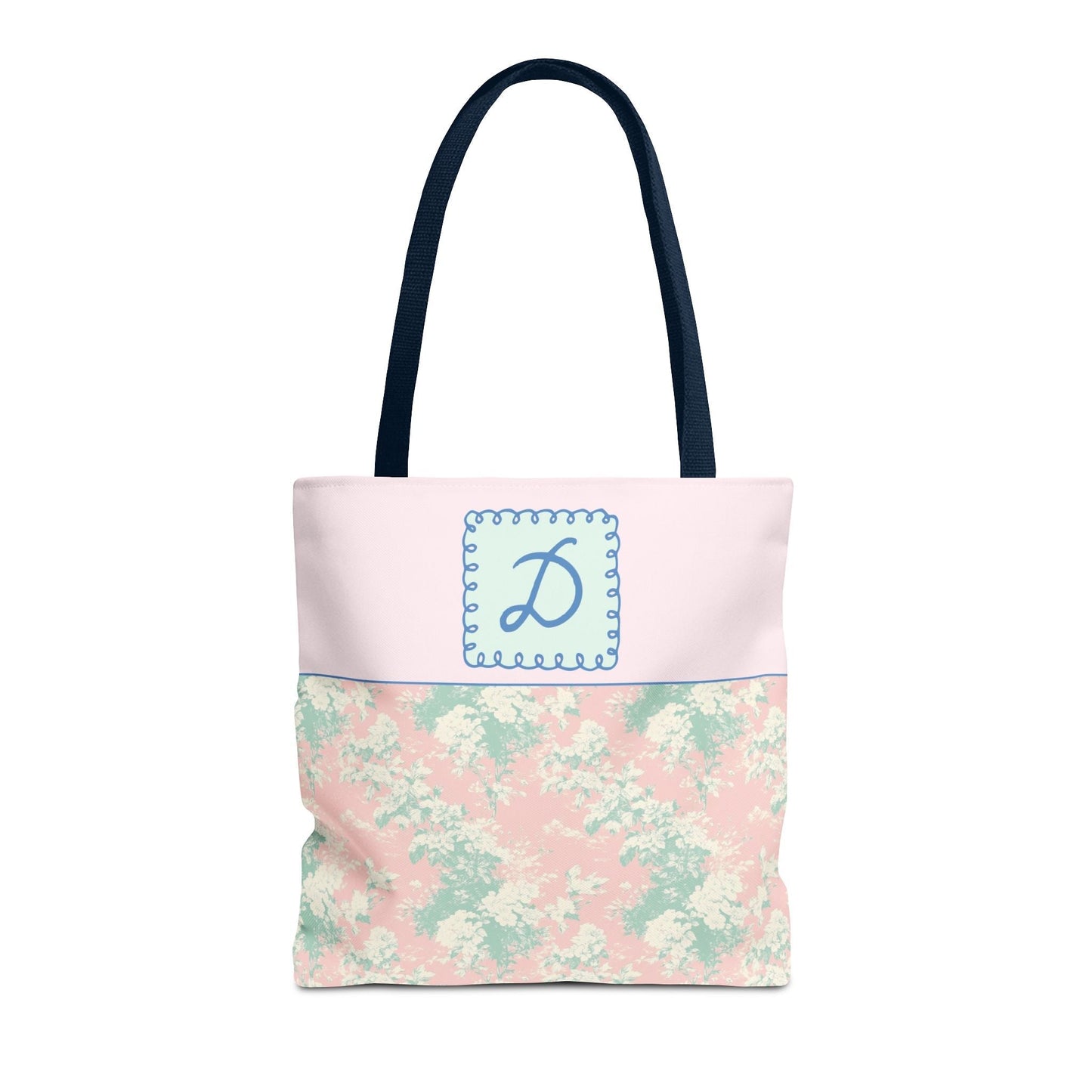 Pastel Eighties Aesthetic Tote Bag with Initial, Colorful Maximalist Tote Bag with Letter in Cute Doodle Frame, Teacher Appreciation Gift: D