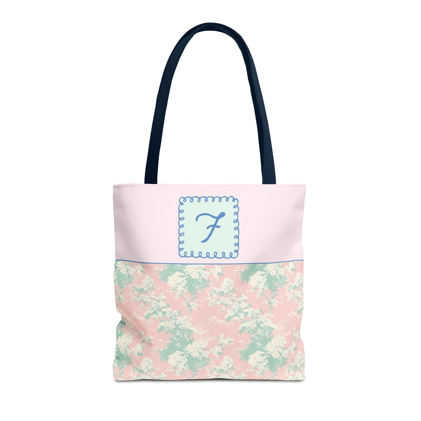 Pastel Eighties Aesthetic Tote Bag with Initial, Colorful Maximalist Tote Bag with Letter in Cute Doodle Frame, Teacher Appreciation Gift: F