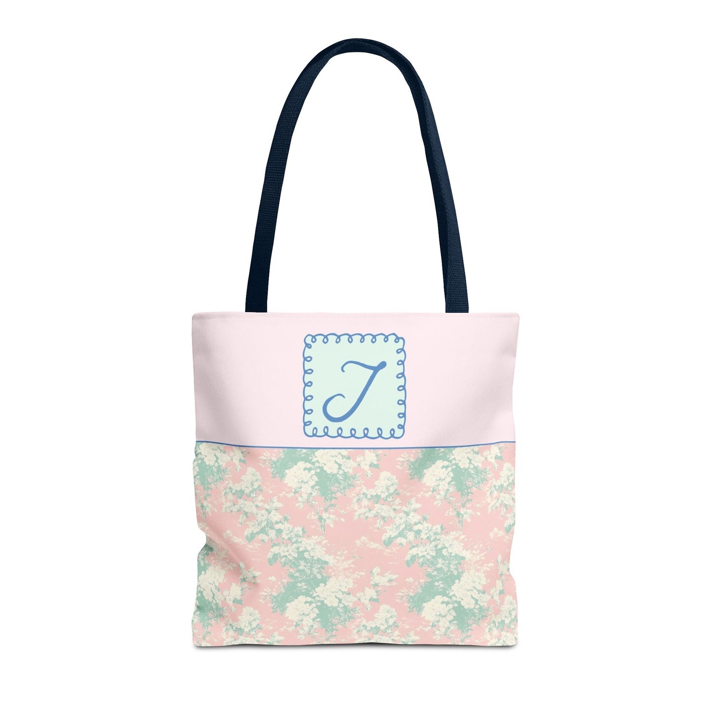 Pastel Eighties Aesthetic Tote Bag with Initial, Colorful Maximalist Tote Bag with Letter in Cute Doodle Frame, Teacher Appreciation Gift: J