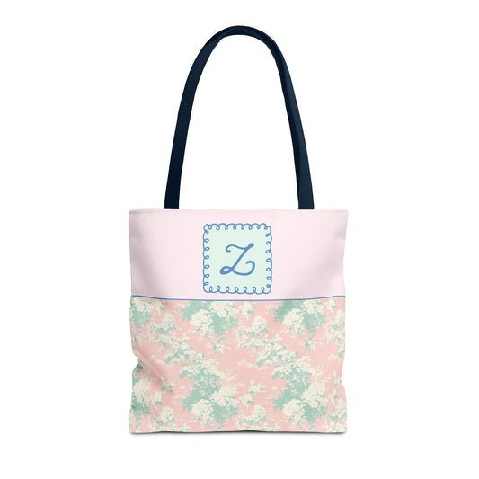 Pastel Eighties Aesthetic Tote Bag with Initial, Colorful Maximalist Tote Bag with Letter in Cute Doodle Frame, Teacher Appreciation Gift: Z
