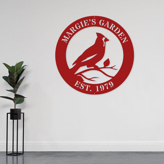 Cardinal Metal Wall Art - Personalized Metal Sign  | Custom Outdoor Garden Decor